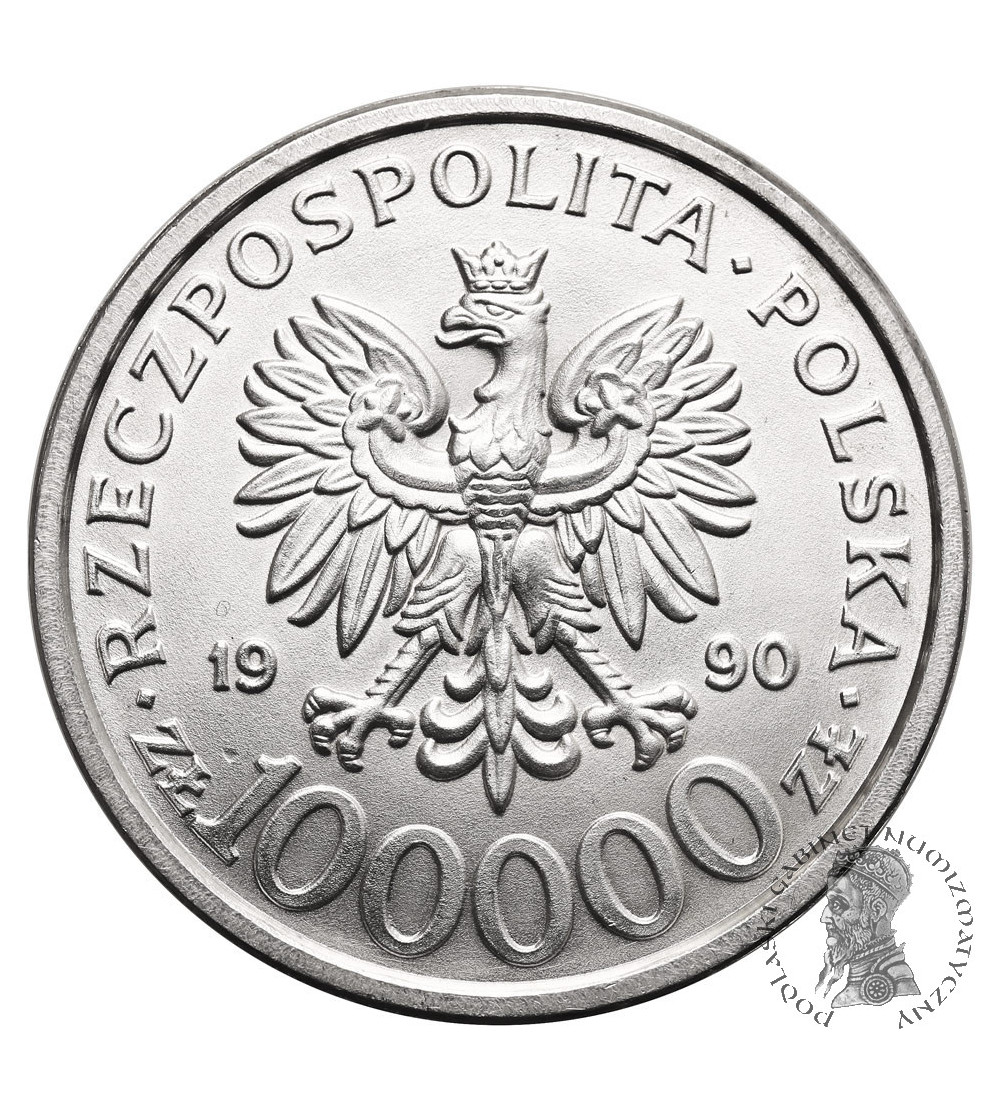Poland. 100000 Zlotys 1990, Solidarity, var. B, without the letter L - (1 Ounce pure Silver)