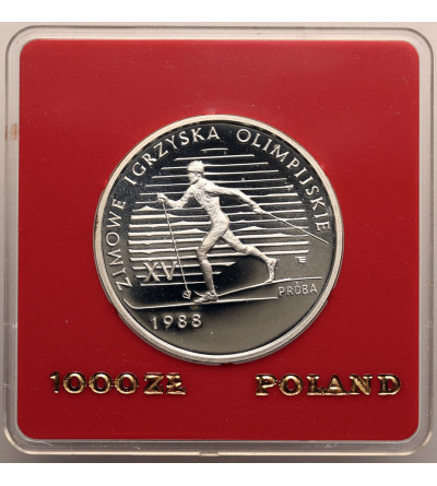 Poland,  PRL (1952-1989). 1000 Zlotys 1987, XV Winter Olympics, Calgary 1988 (PROBA / PATTERN)