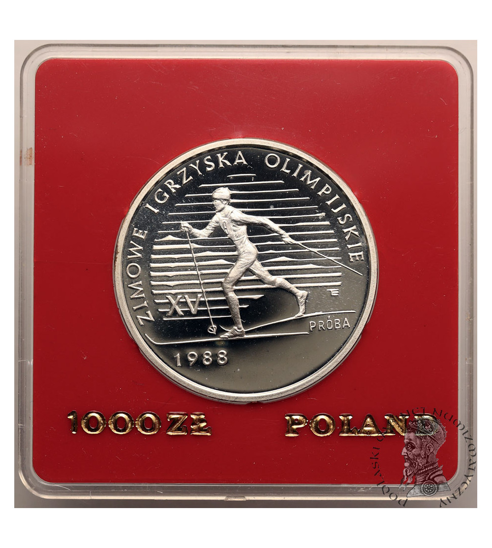 Poland,  PRL (1952-1989). 1000 Zlotys 1987, XV Winter Olympics, Calgary 1988 (PROBA / PATTERN)