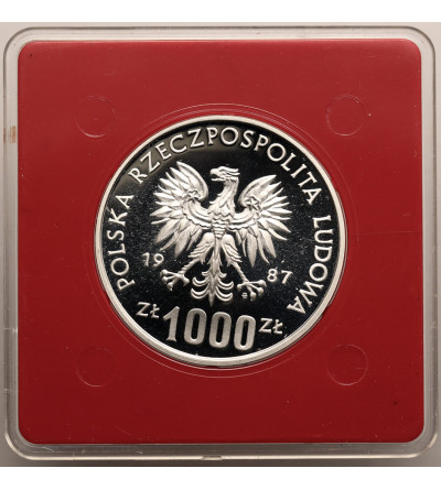 Poland,  PRL (1952-1989). 1000 Zlotys 1987, XV Winter Olympics, Calgary 1988 (PROBA / PATTERN)