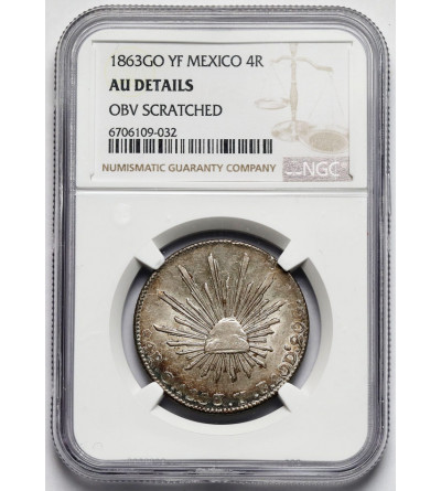 Mexico, First Republic. 4 Reales 1863 Go YF, Guanajuato Mint - NGC AU Details