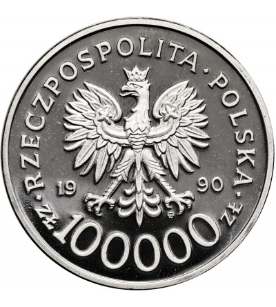 Polska. 100000 złotych 1990, Solidarność 1980-1990 ( 32 mm / mała - gruba). Proof