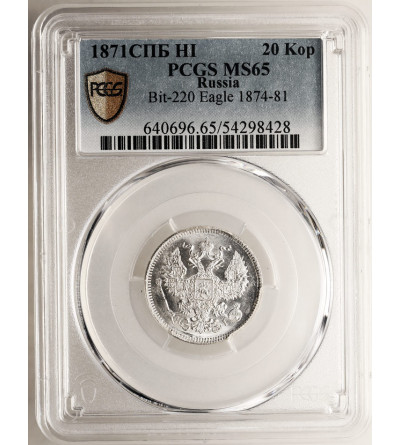 Rosja, Aleksander II 1854-1881. 20 kopiejek 1871 СПБ-HI, St. Petersburg - PCGS MS 65