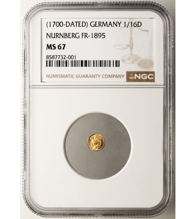 Germany, Nürnberg City. Gold 1/16 Ducat ND (c. 1700), Paschal lamb - NGC MS 67