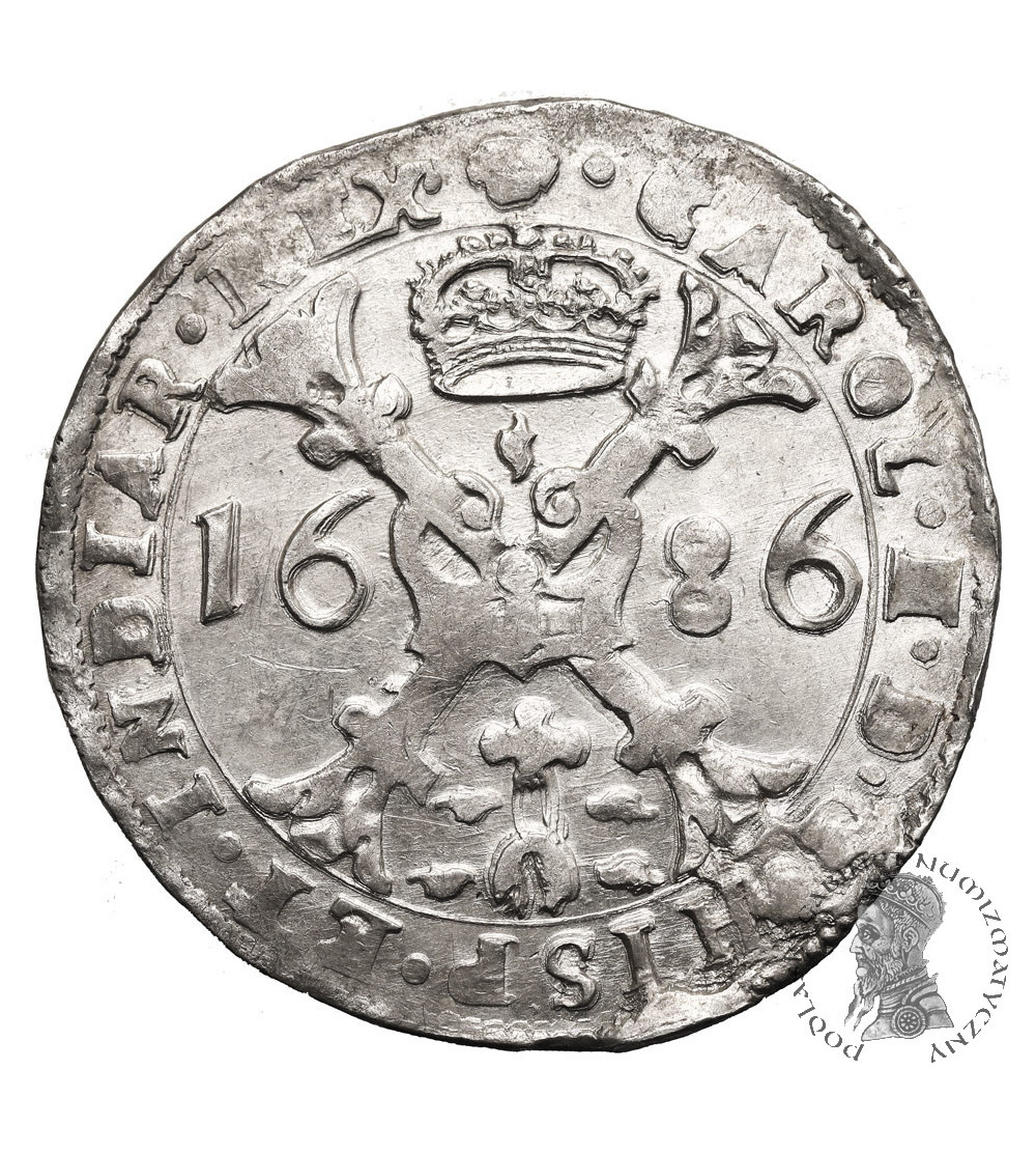 Niderlandy Hiszpańskie, Brabant (Belgia), Karol II, 1665-1700. Talar (Patagon) 1686, Bruksela - RRR!