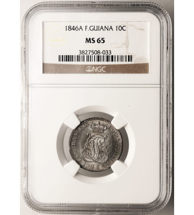 Gujana Francuska, Ludwik Filip I (1830-1848). 10 Centimes 1846 A, Paryż - NGC MS 65