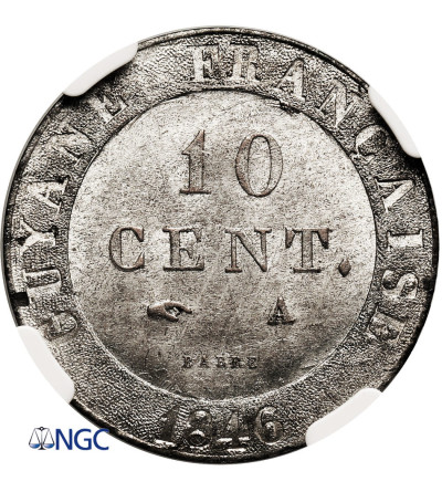 Gujana Francuska, Ludwik Filip I (1830-1848). 10 Centimes 1846 A, Paryż - NGC MS 65