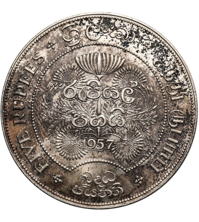Cejlon (Sri Lanka), Elżbieta II (1952-1972). 5 rupii 1957, 2500 rocznica powstania buddyzmu (Buddha Jayanthi)