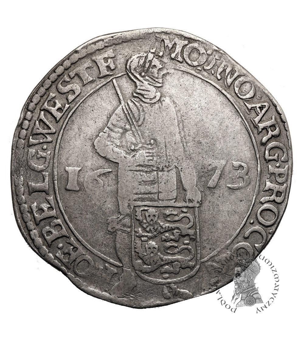 Niderlandy, Prowincja Zachodnia Fryzja (1581-1795). Talar (Zilveren Dukaat / Silver Ducat) 1673, z.m.rozetka